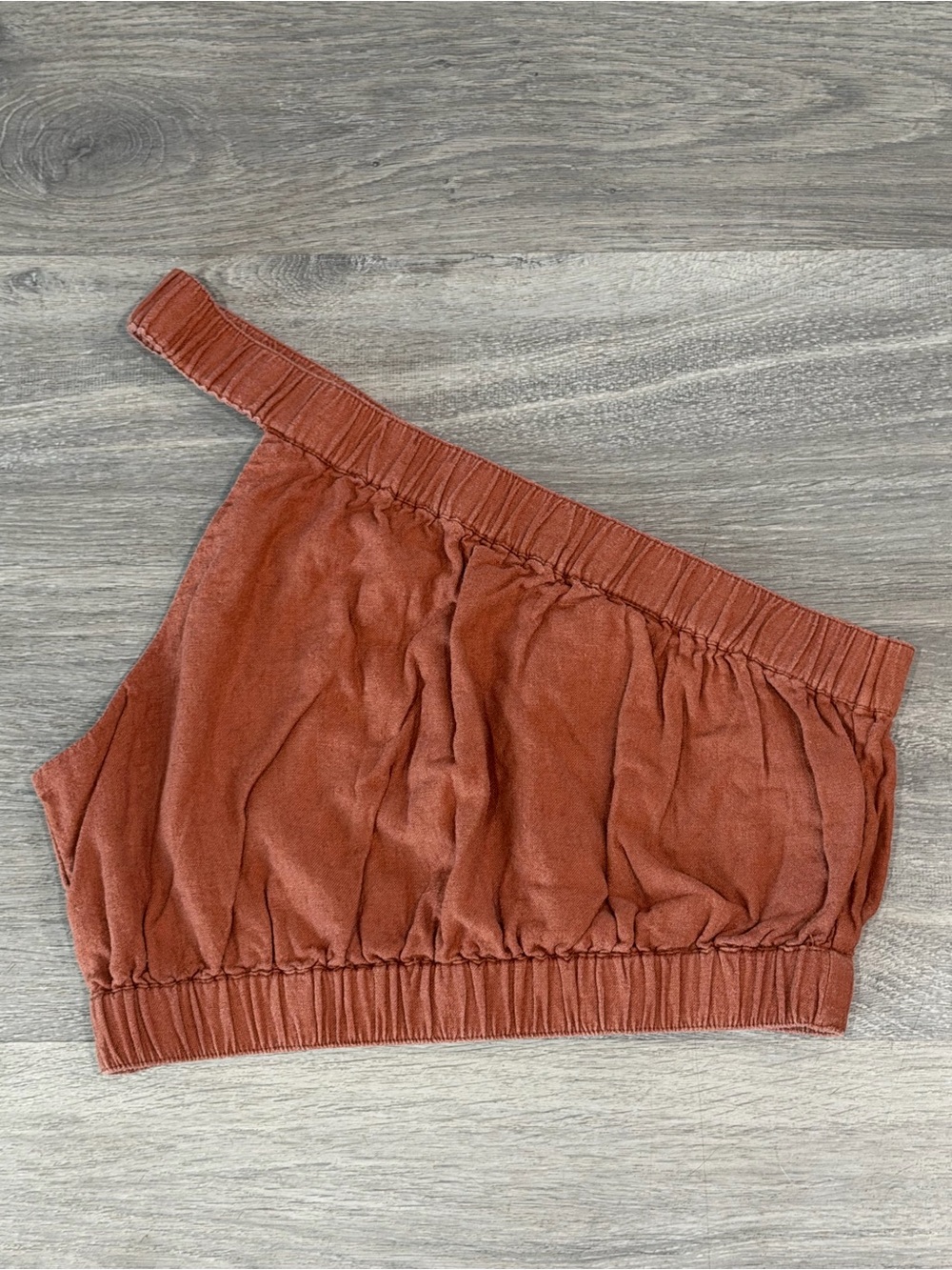 Abercrombie & Fitch Linen Blend One Shoulder Crop Top Rust Terracotta Small